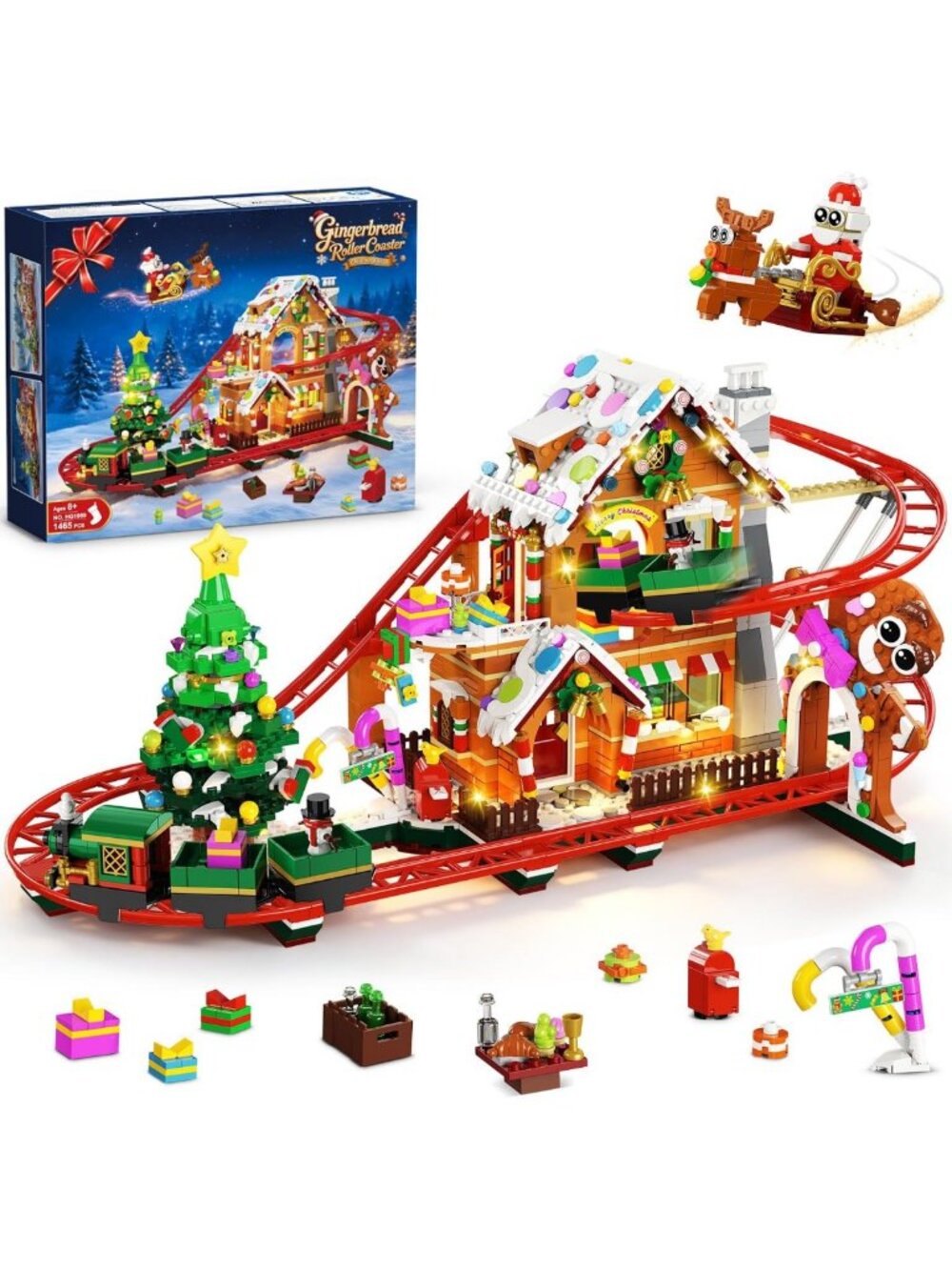CUBIMANA Christmas Gingerbread House Roller Coaster Building Set with Light